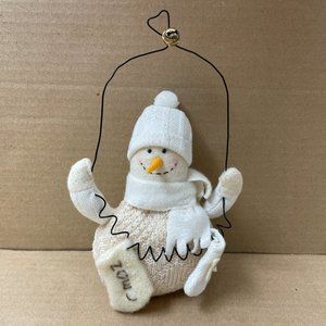 EUC Snowman Ornament, Off-Wht, Stuffed Knit w/Hat, Scarf, "Noel," Star, 8" T